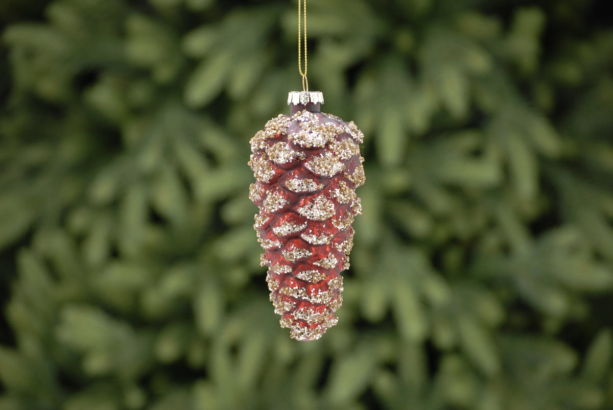 Red With Gold Glitter Pinecone Christmas Tree Bauble