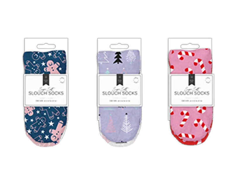 Pack of 2 Ladies Printed Soft Slouch Christmas Socks