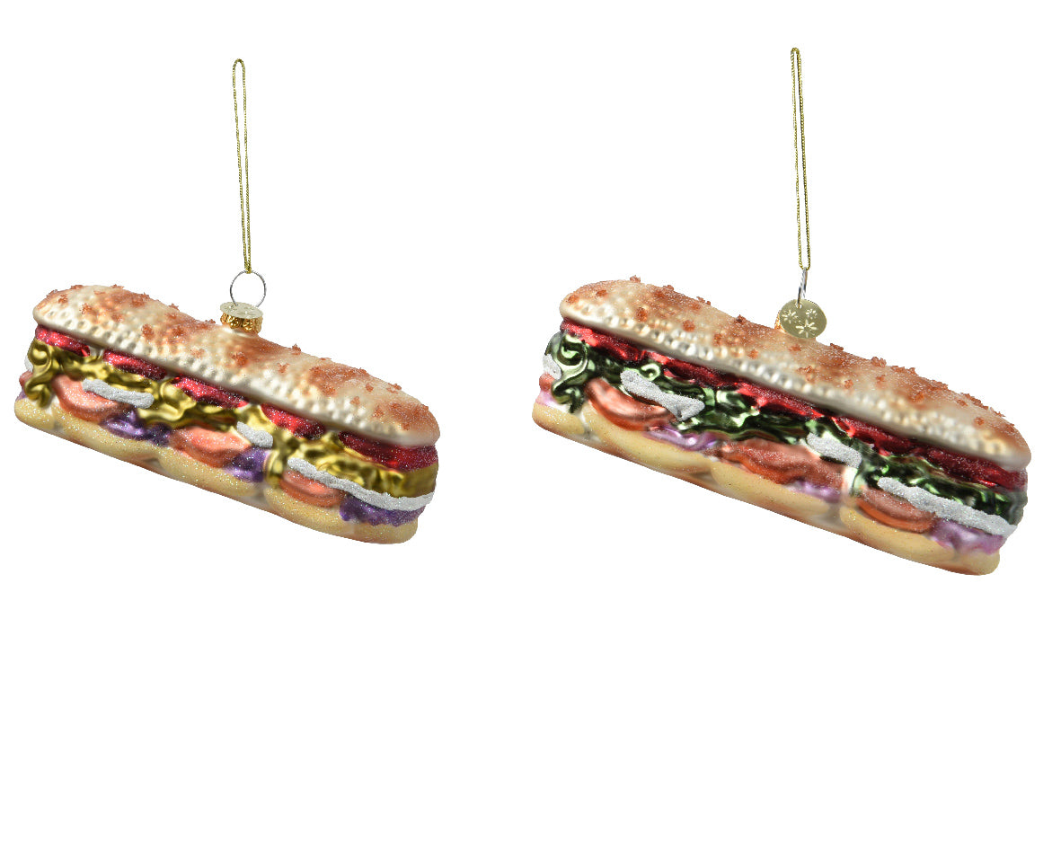 Glass Fast Food Long Sandwich Hanging Christmas Tree Bauble