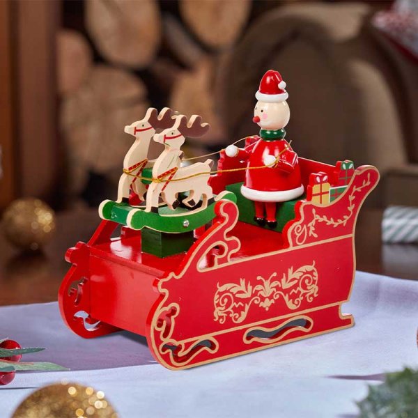 Musical Wooden Santa Sleigh 16cm