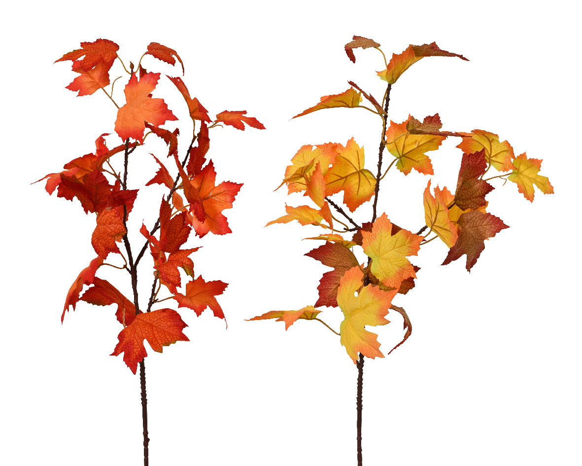 Autumnal Orange Polyester Leaves Spray - 90cm