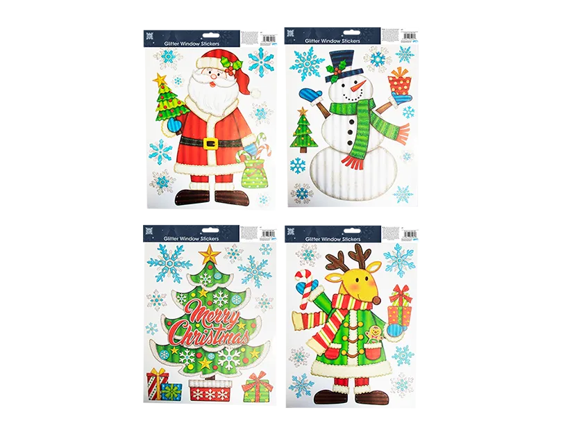 Christmas Figures Glitter Finish Window Stickers