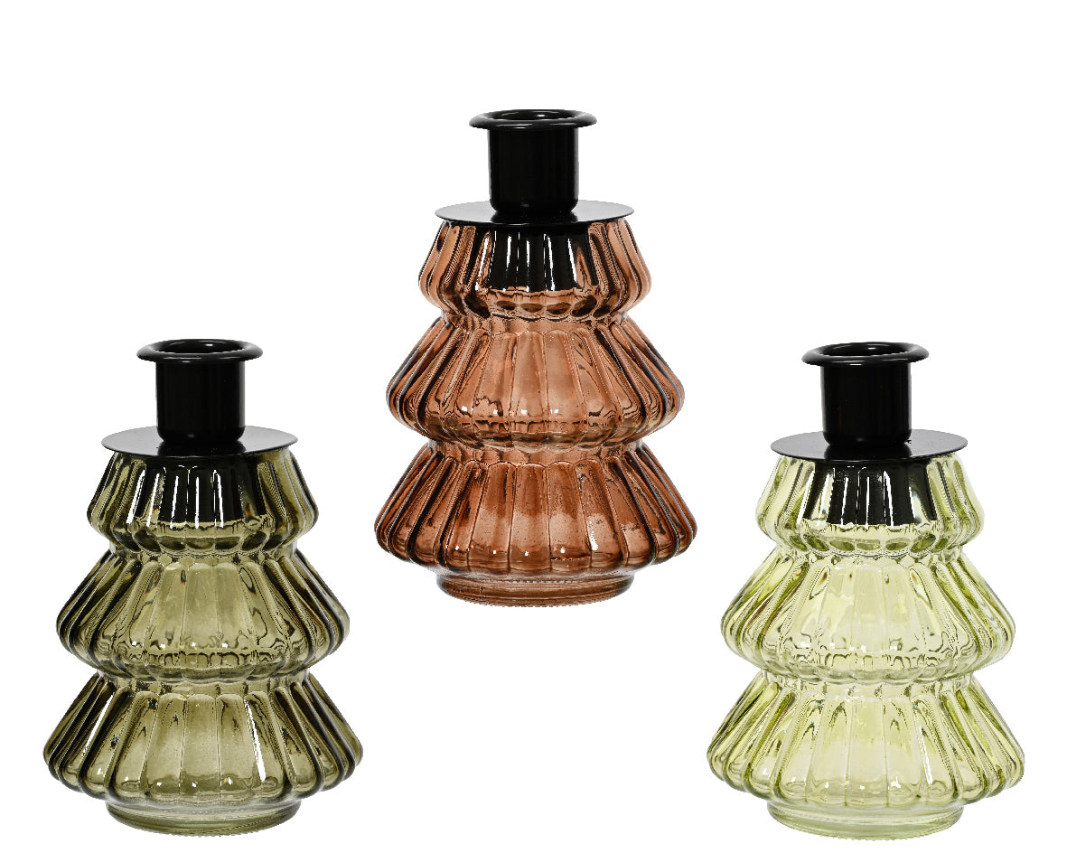 Individual Glass Christmas Tree Dinner Candleholder - 12cm