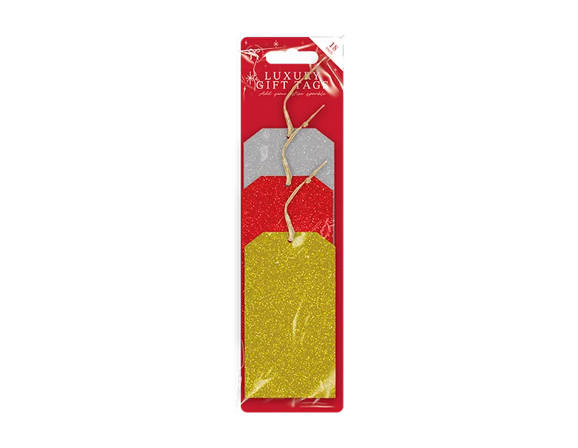 Silver, Gold and Red Luxury Glitter Gift Tags - Pack of 18