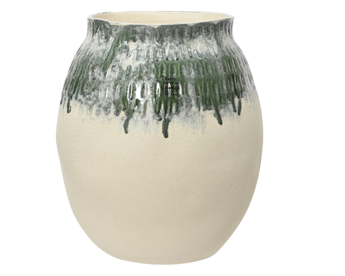 Green & White Reactive Glazed Earthenware Vase