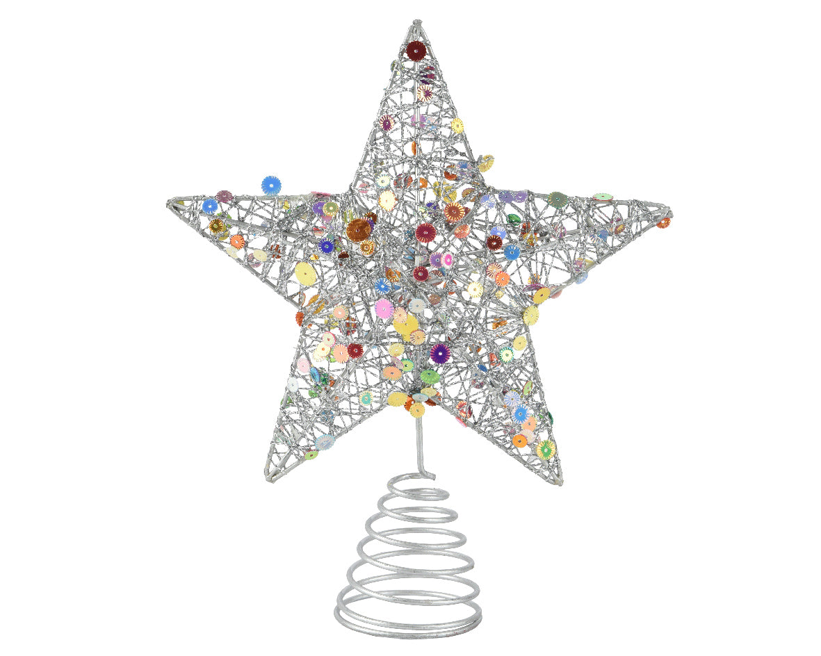 Silver Iron Sequin Spangle Star Tree Topper