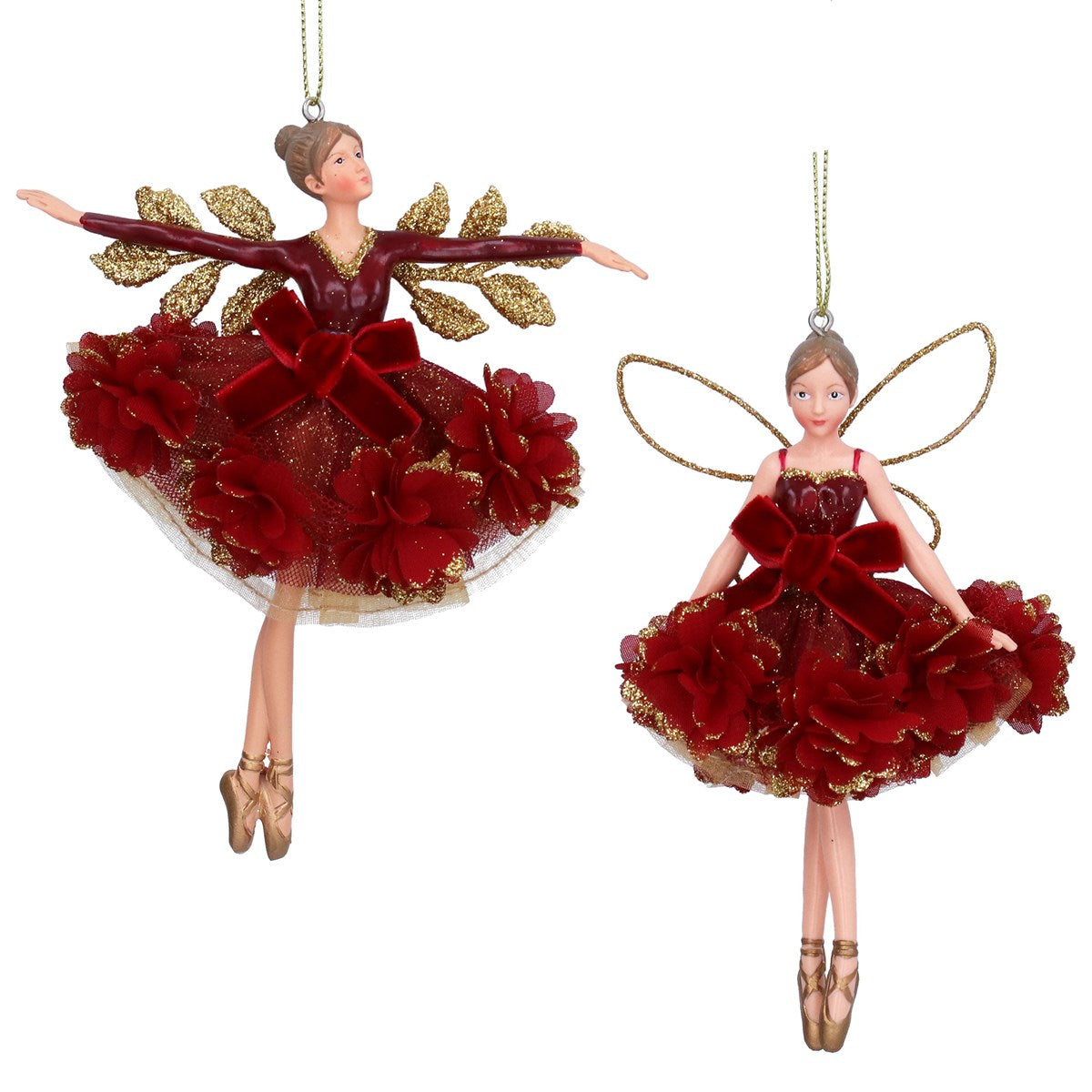 Gisela Graham - Burgundy Floribunda Resin Fairy Christmas Decoration Single - 15cm