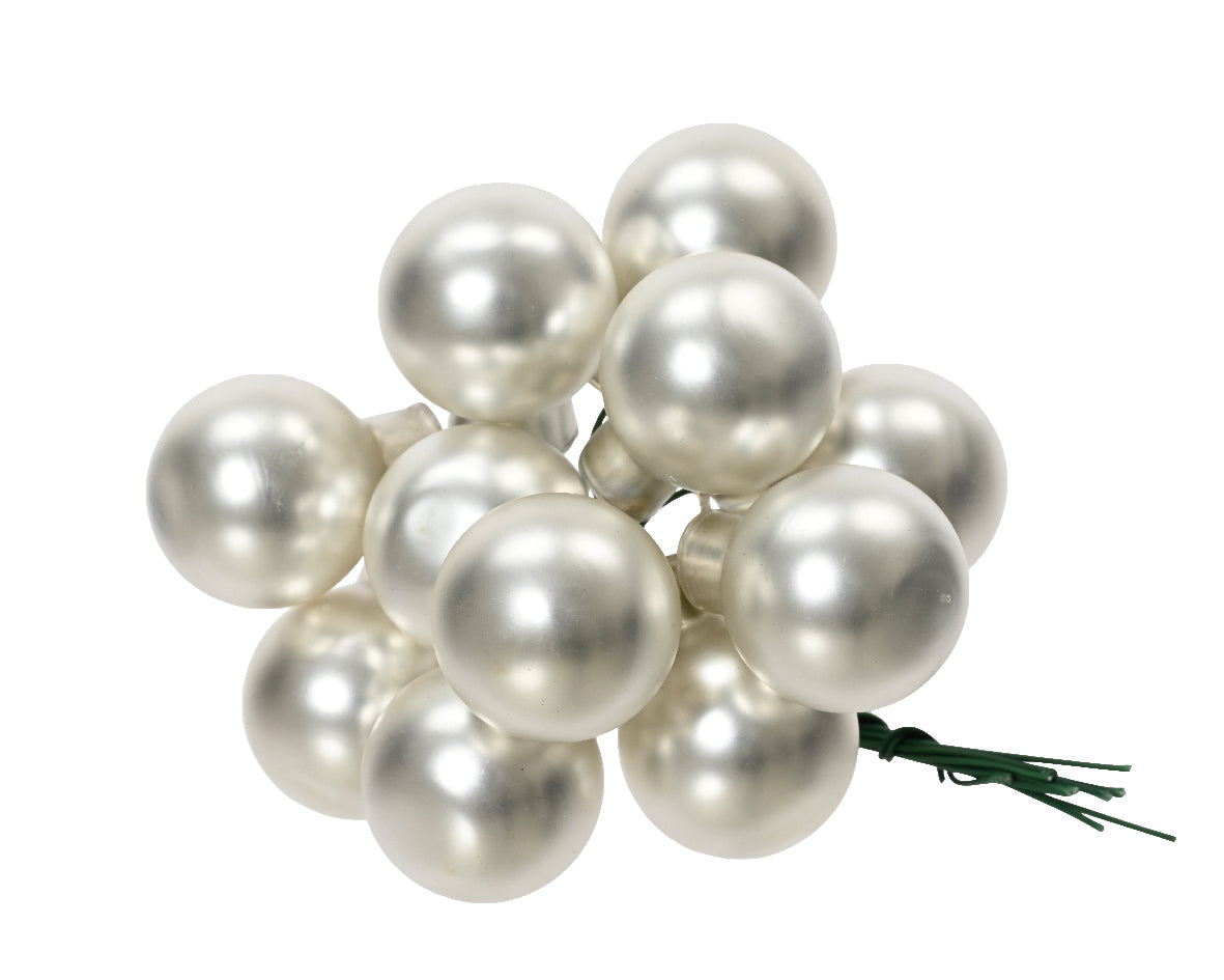 Silver Mini Glass Baubles on a Wire - Bunch of 10 (2.5cm) - Matt Finish
