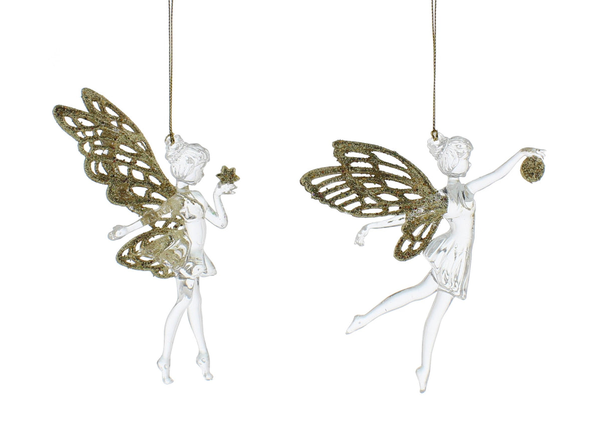 Clear & Light Gold Acrylic Fairy Christmas Bauble