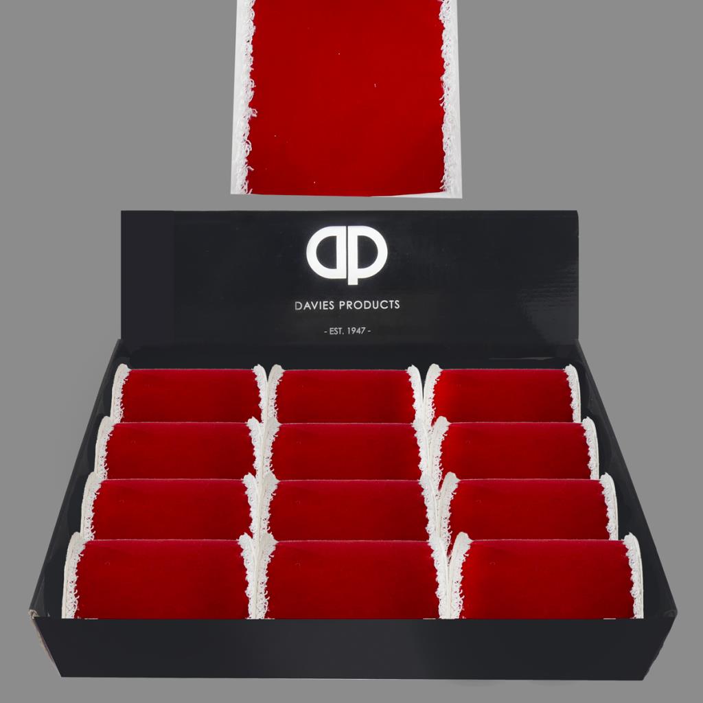 Red Velvet Ribbon with White Chenille Edge 2.7m