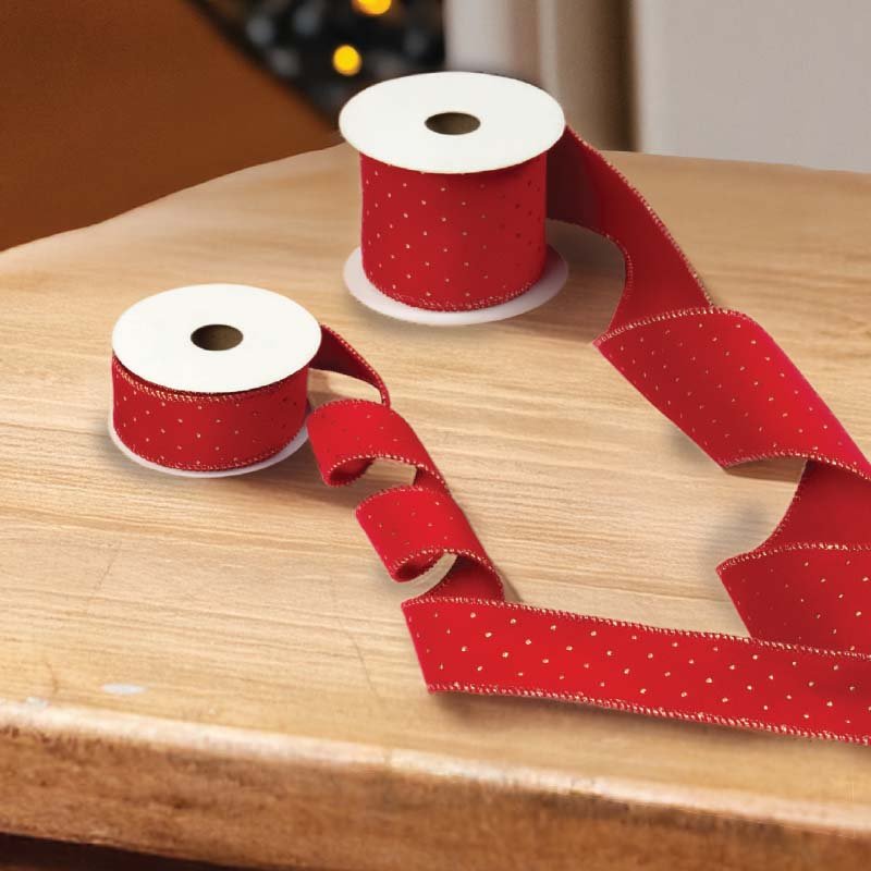Red with Gold Dots Premium Ribbon 3m - 63mm