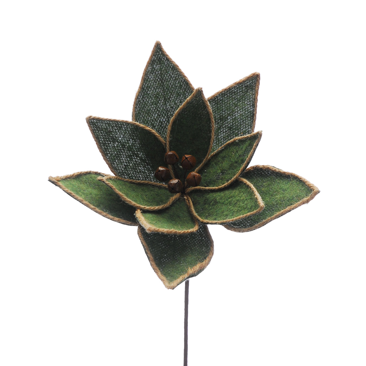 Sage Green With Cord Edging Poinsettia Stem - 30cm