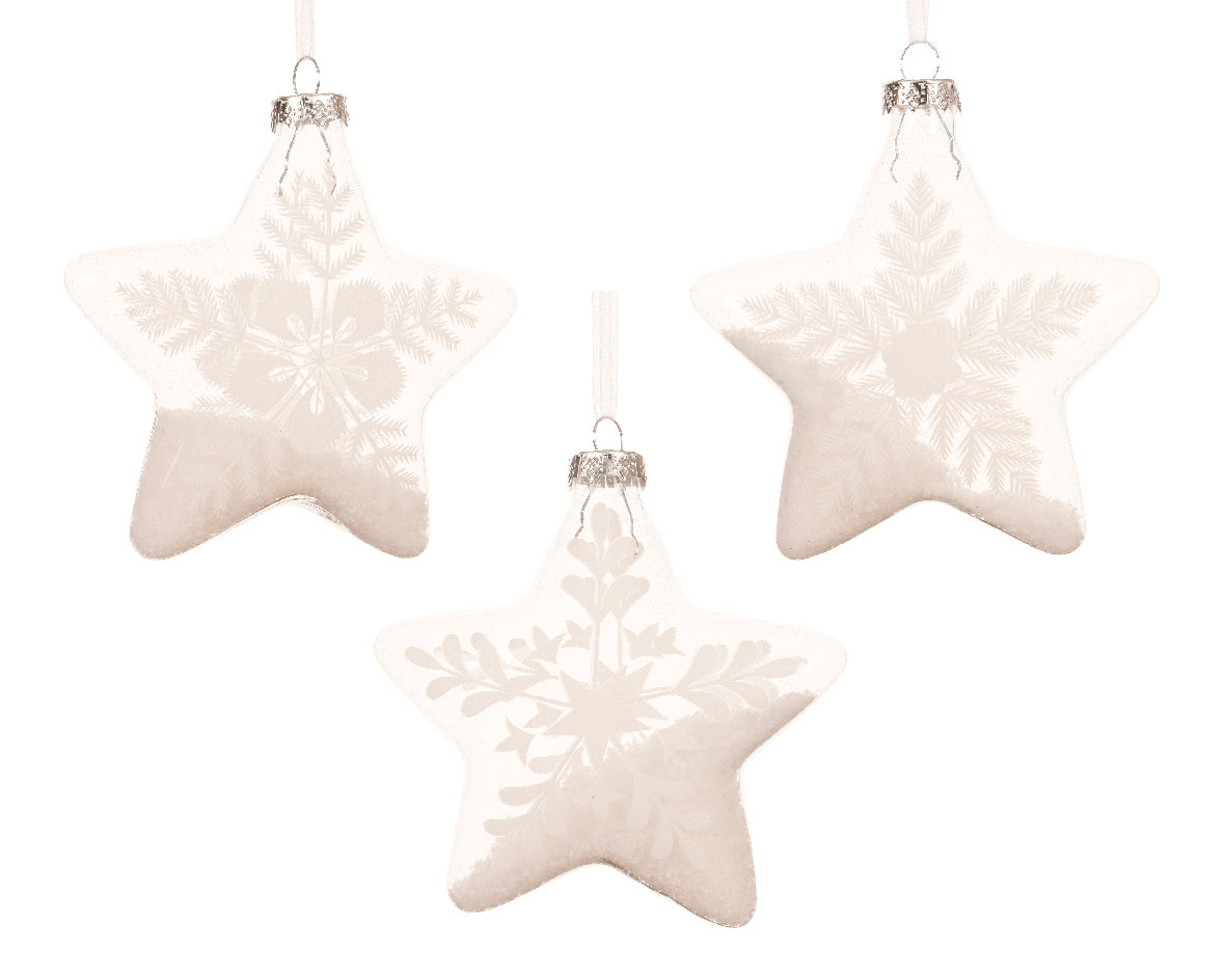 Transparent Star Glass Bauble with Snow Inside