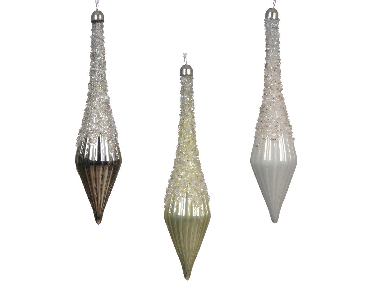 Individual Drop Bauble with Glitter Top Detailing - 23cm