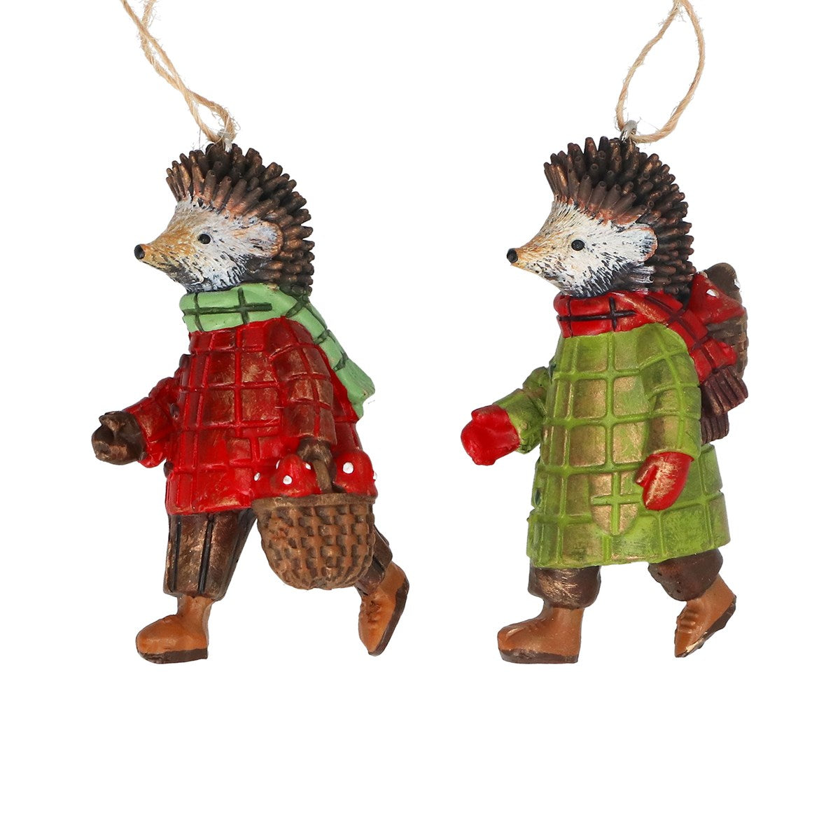 Gisela Graham - Resin Hedgehog Mr or Mrs in Plaid Hanging Bauble - 7cm