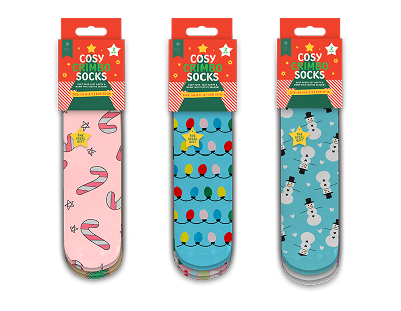 Pack of 2 Girls Printed Novelty Cosy Socks with Grippers