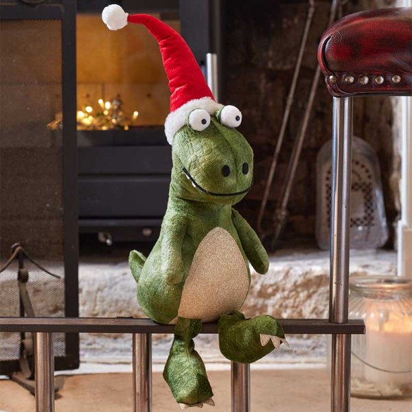 Christmas Seated Festive Dino Green Dinosaur - 45cm