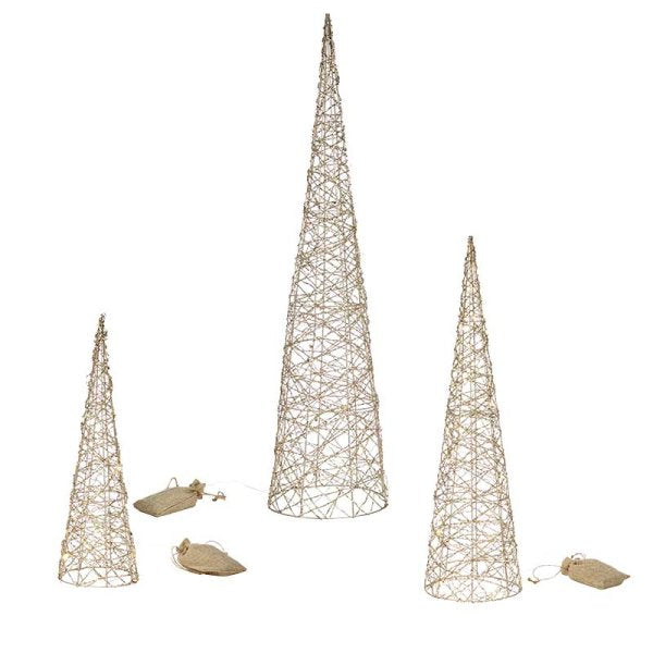 Gold Weave Light Up Treebelisks - Set of 3