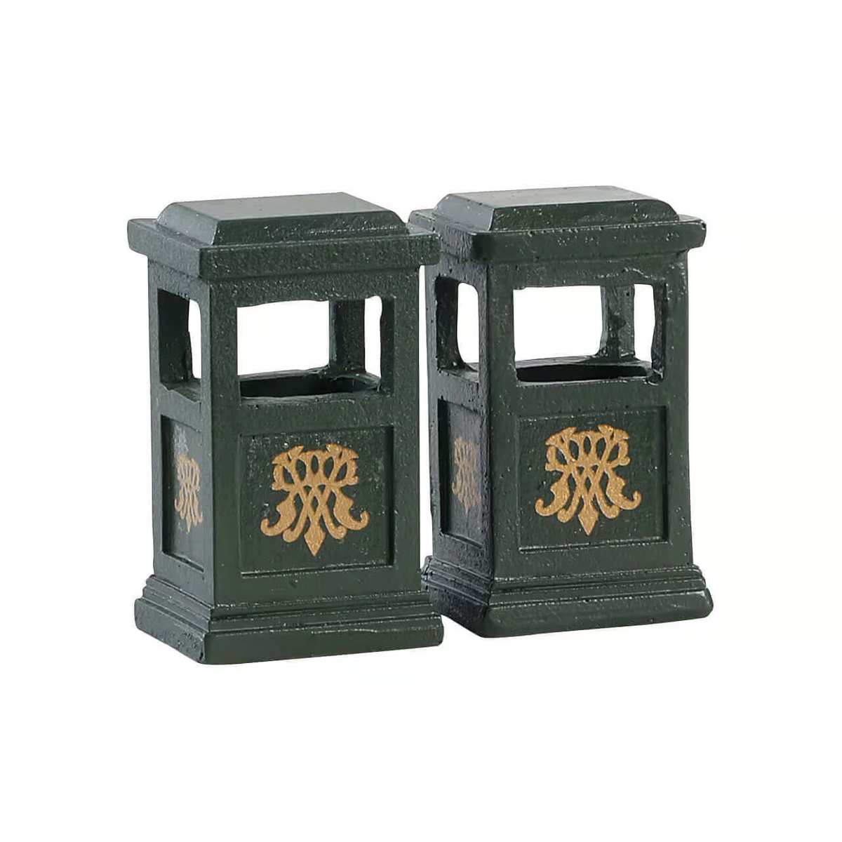 Lemax Green Trash Can Rubbish Bin Christmas Figurines - Set of 2
