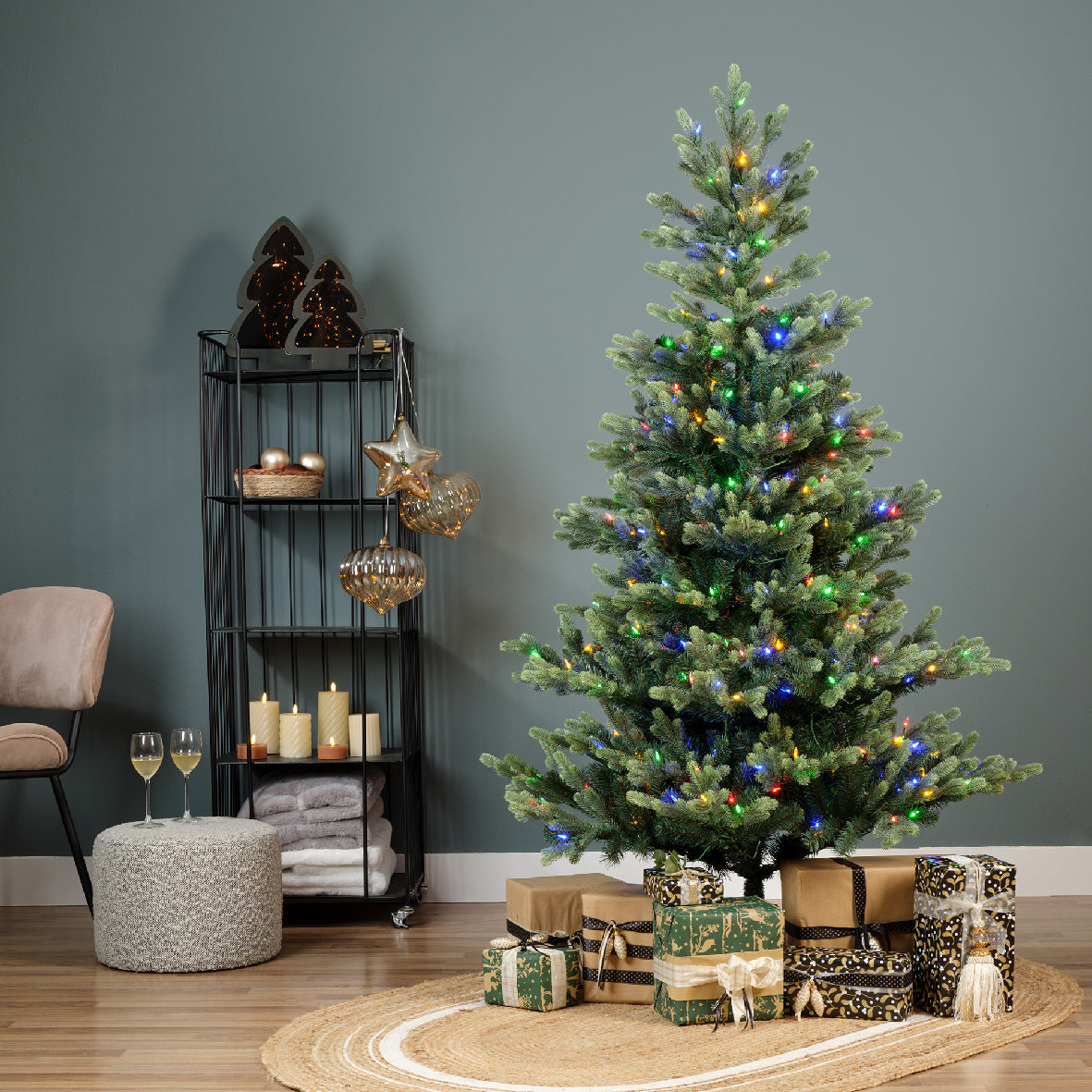 Everlands Geneva Fir Pre-Lit LED Artificial Tree with Warm White & Multi-Coloured Lights - Colour Switcher