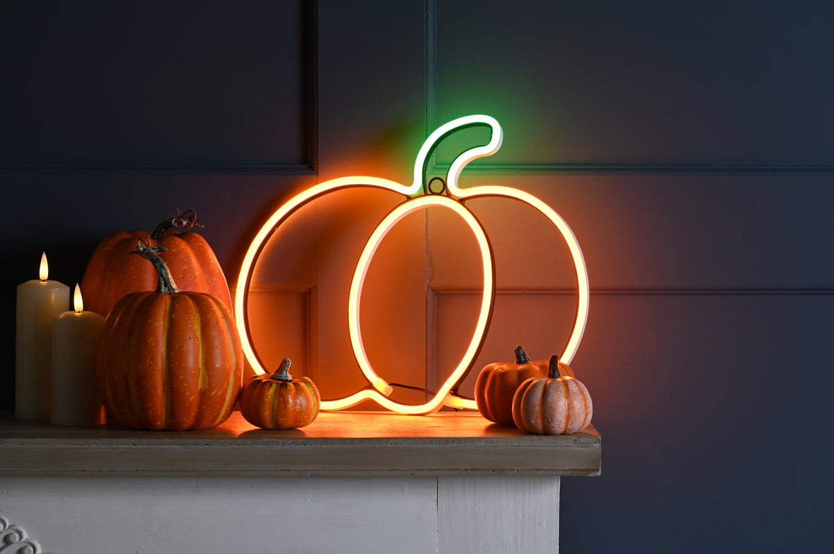 LED Light Up Orange & Green Neon Halloween Pumpkin