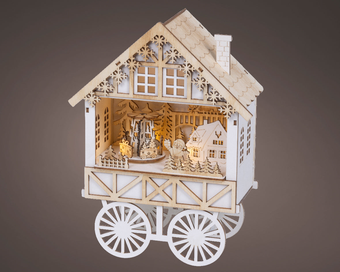 Natural Wood Warm White Light Up Christmas Market Cart