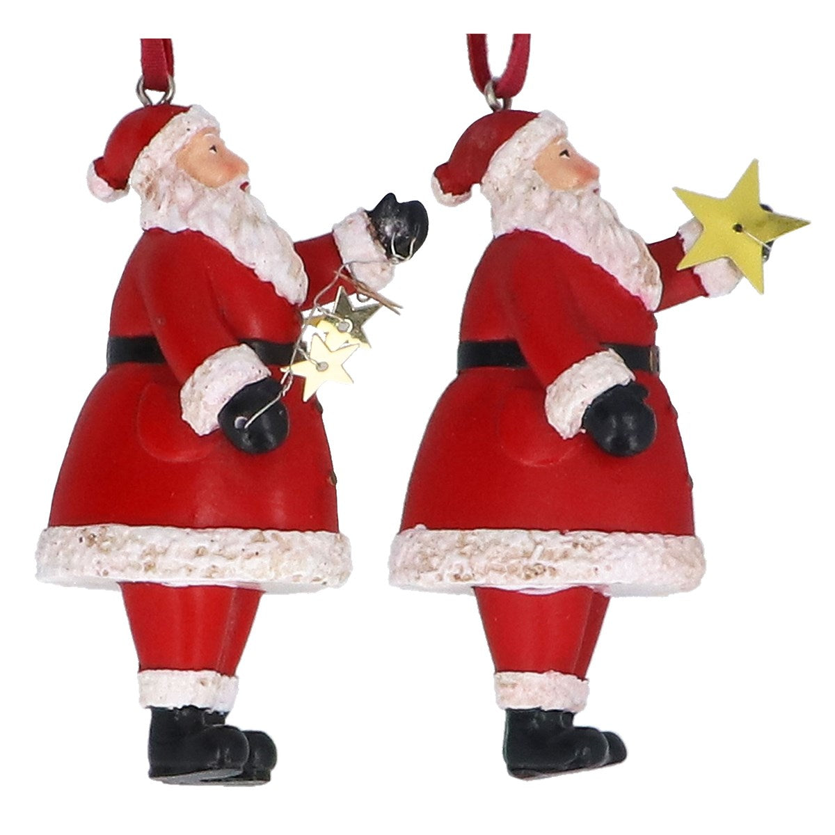 Gisela Graham - Resin Santa with Gold Star Hanging Decoration Single - 8cm