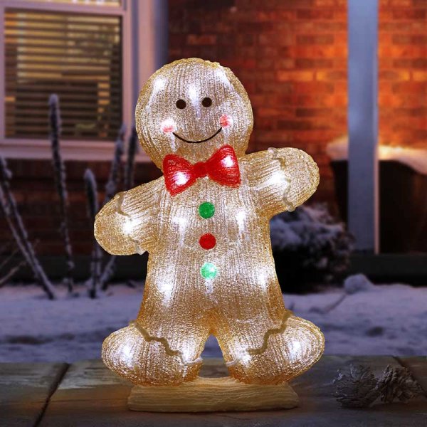 Inlit Ice Gingerbread Boy Acrylic Decoration