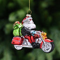 Hanging Glass Red and Green Santa On Motorbike Bauble