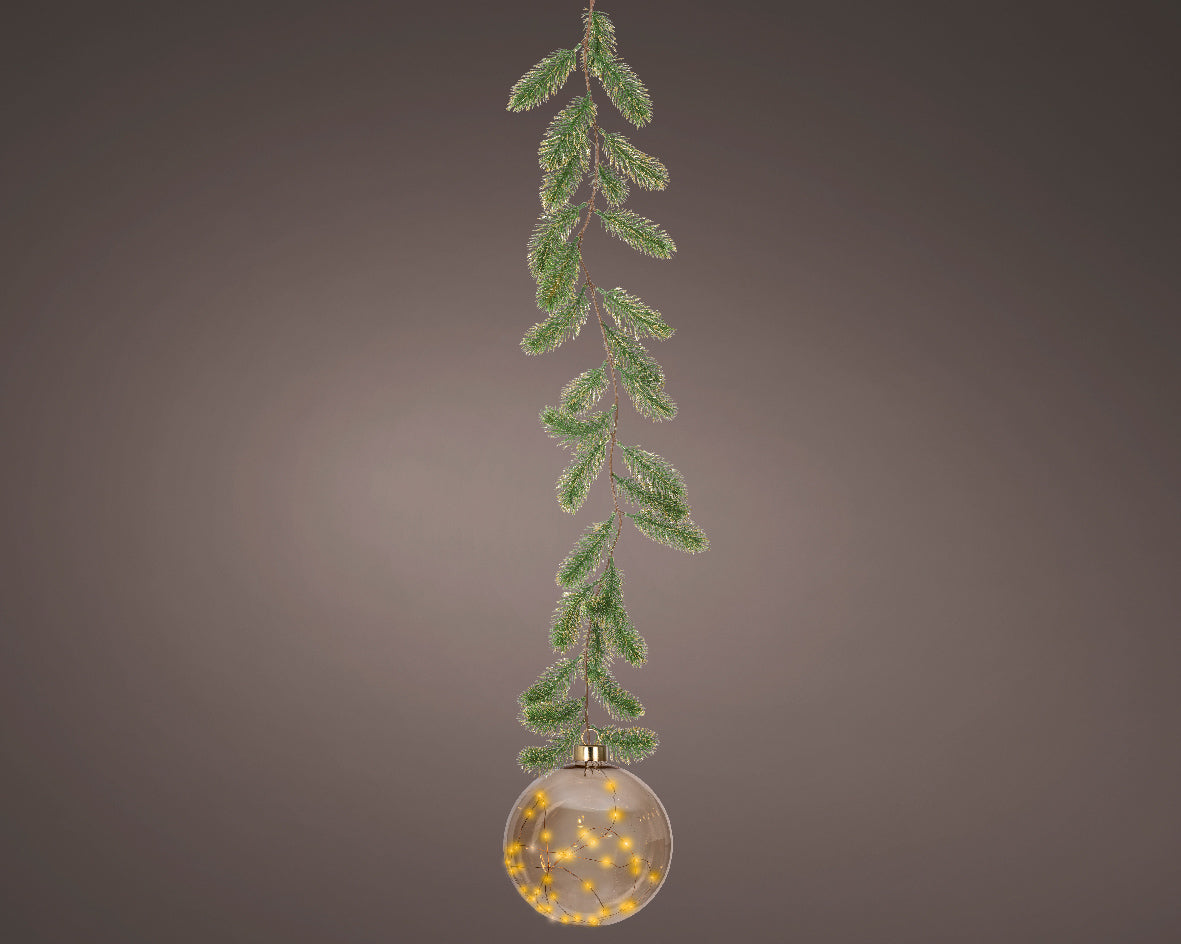 Micro LED Classic Warm Amber Glass Bauble with Garland Hanger  - 20cm 40 LEDs