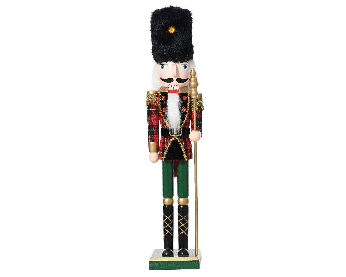 Traditional Wooden Nutcracker with Fur Hat & Tartan