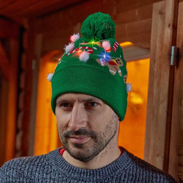 Christmas Gingerbread Light Up Woolly Beanie Hat