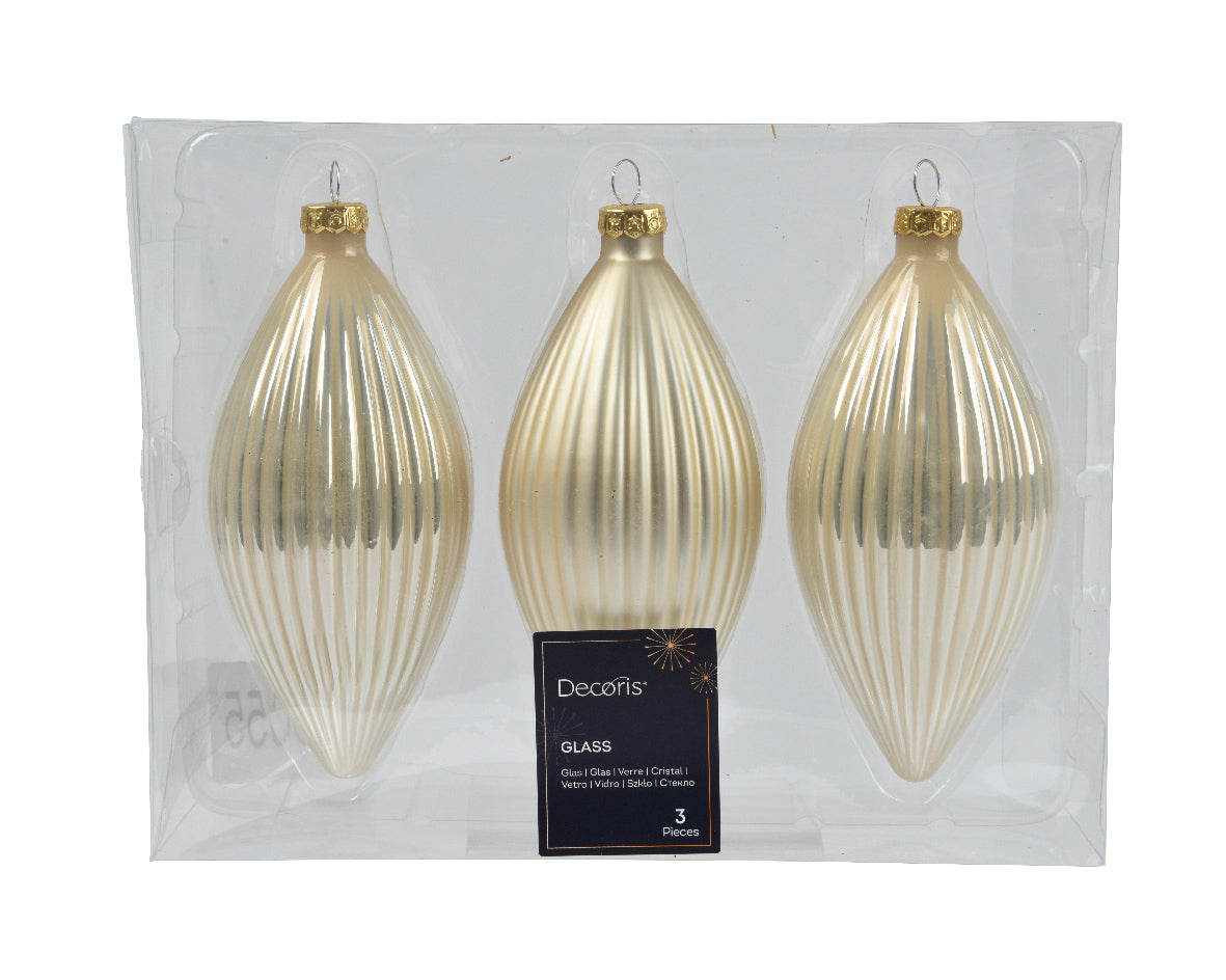 Pearl Glass Olive Baubles with Matt & Shiny Finish 13cm - Pack of 3