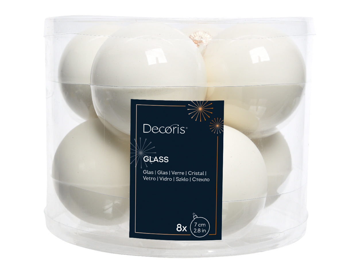 Wool White Shiny and Matt 7cm Mixed Glass Baubles - Tube of 8
