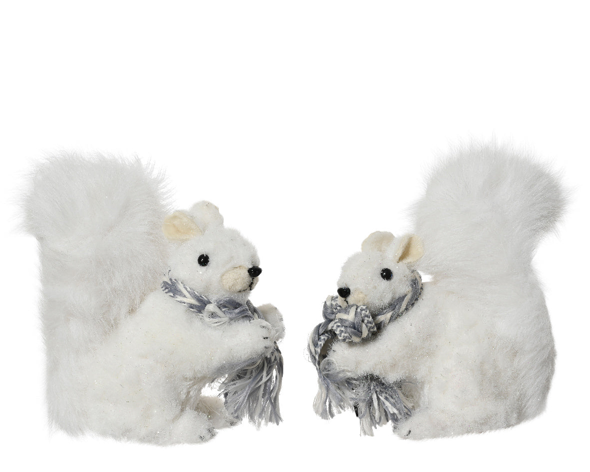 15cm - White Glitter Squirrel Standing with Scarf Decoration - Individual