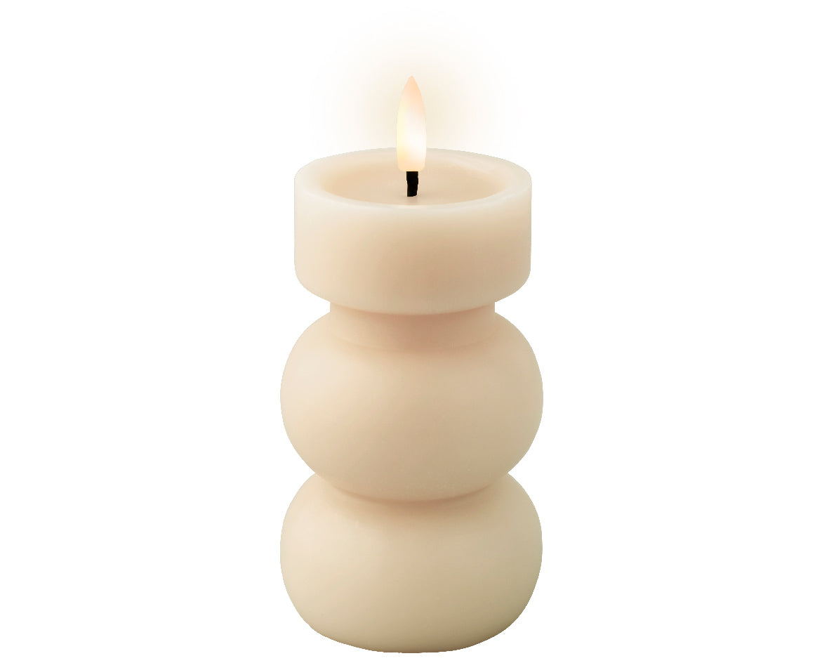 Cream Battery Operated Warm White LED Indoor Vase Candle - 7x15cm
