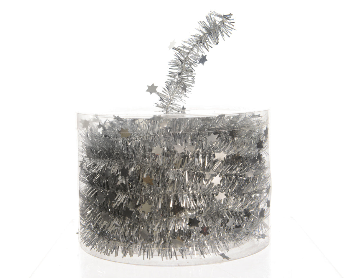 Silver Starry Tinsel Garland - 700cm