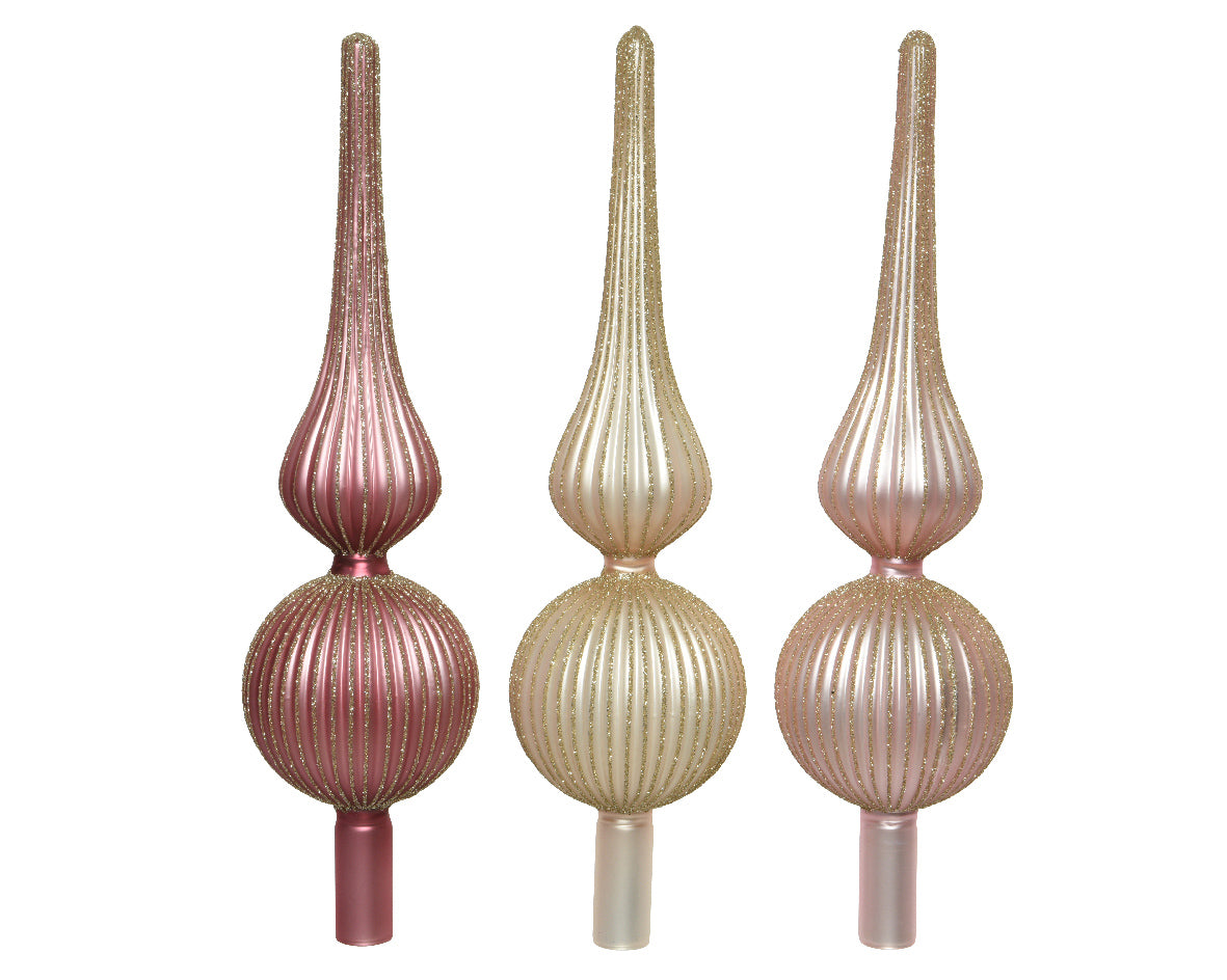 Glass Champagne Glittered Ribbed Treetopper