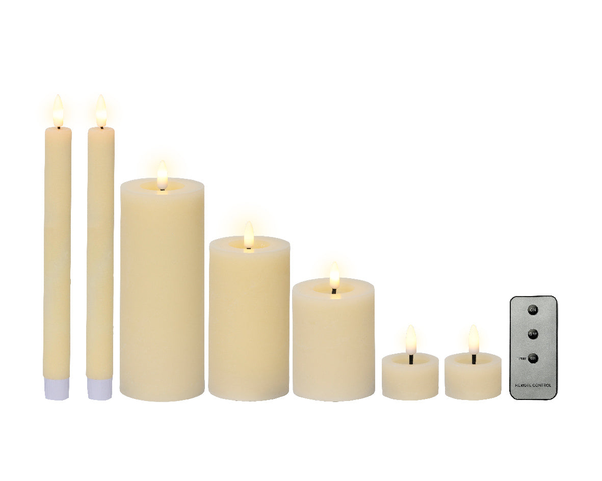 LED Cream Wax Candle with Flame Effect & Remote Control - Set of 7