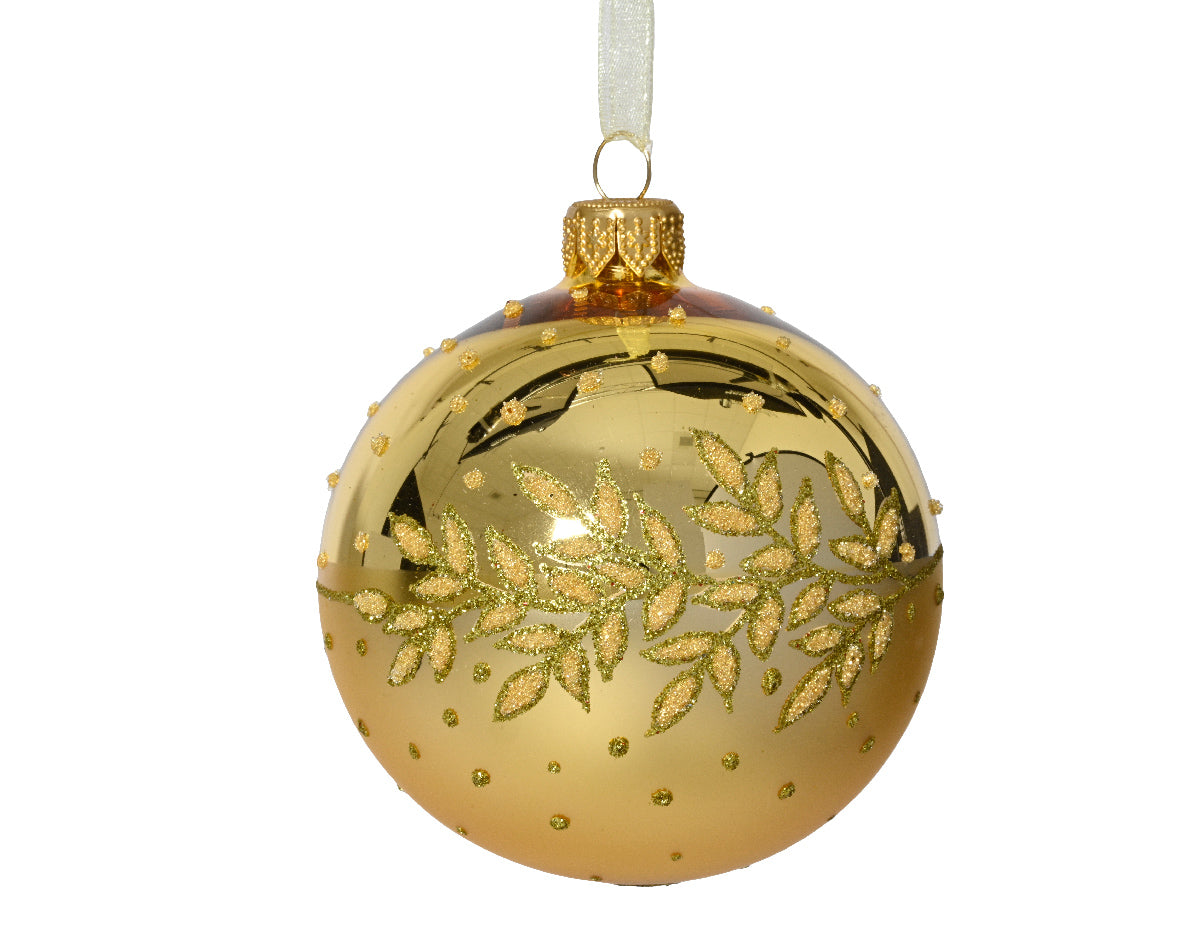 Gold Shiny Leaf Glass Bauble