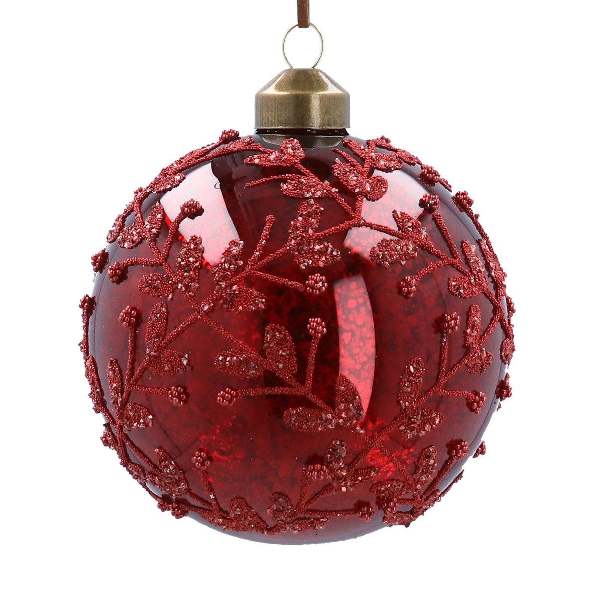 Gisela Graham - Antique Burgundy Beaded Glass Ball Bauble - 10cm