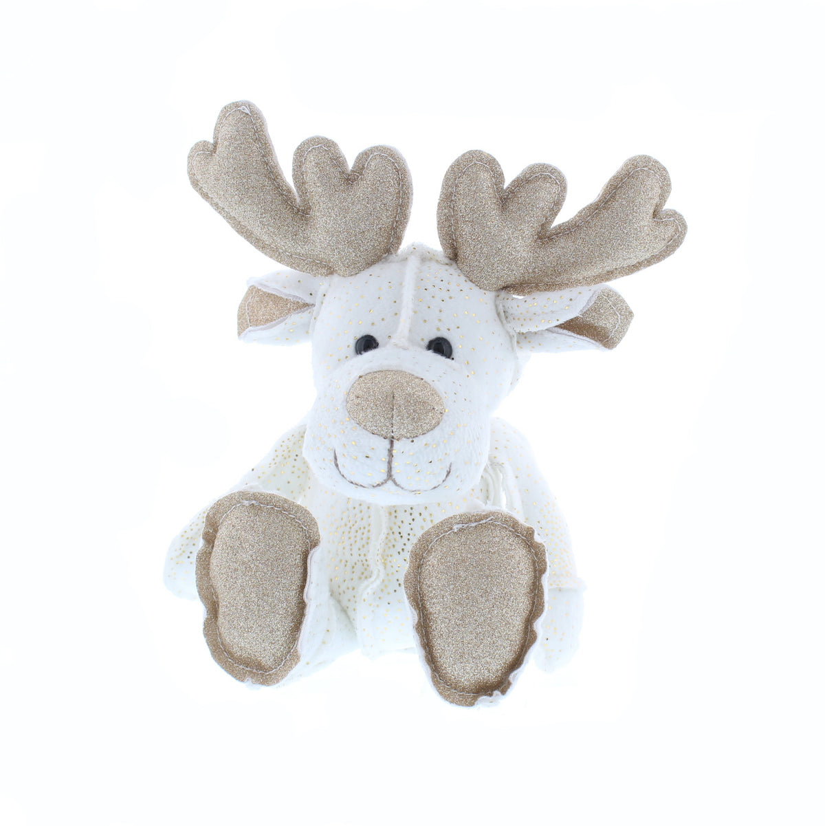 17cm Plush Cream & Gold Reindeer Teddy Decoration