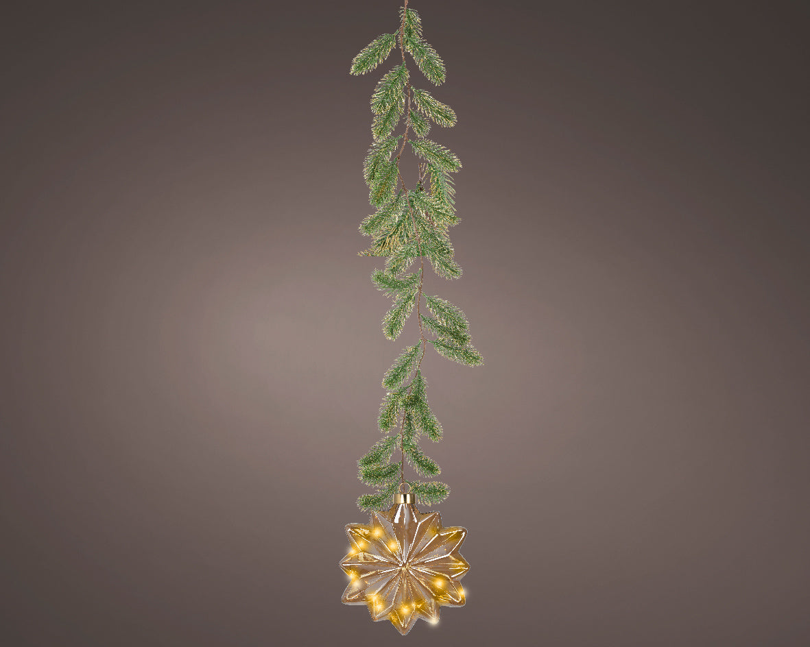 Micro LED Classic Warm Amber Glass Flower with Garland Hanger  - 19cm 15 LEDs