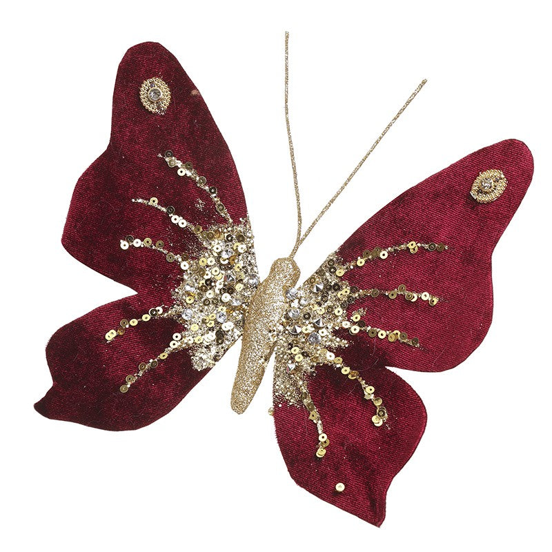 Burgundy Velvet Butterfly With Sequins