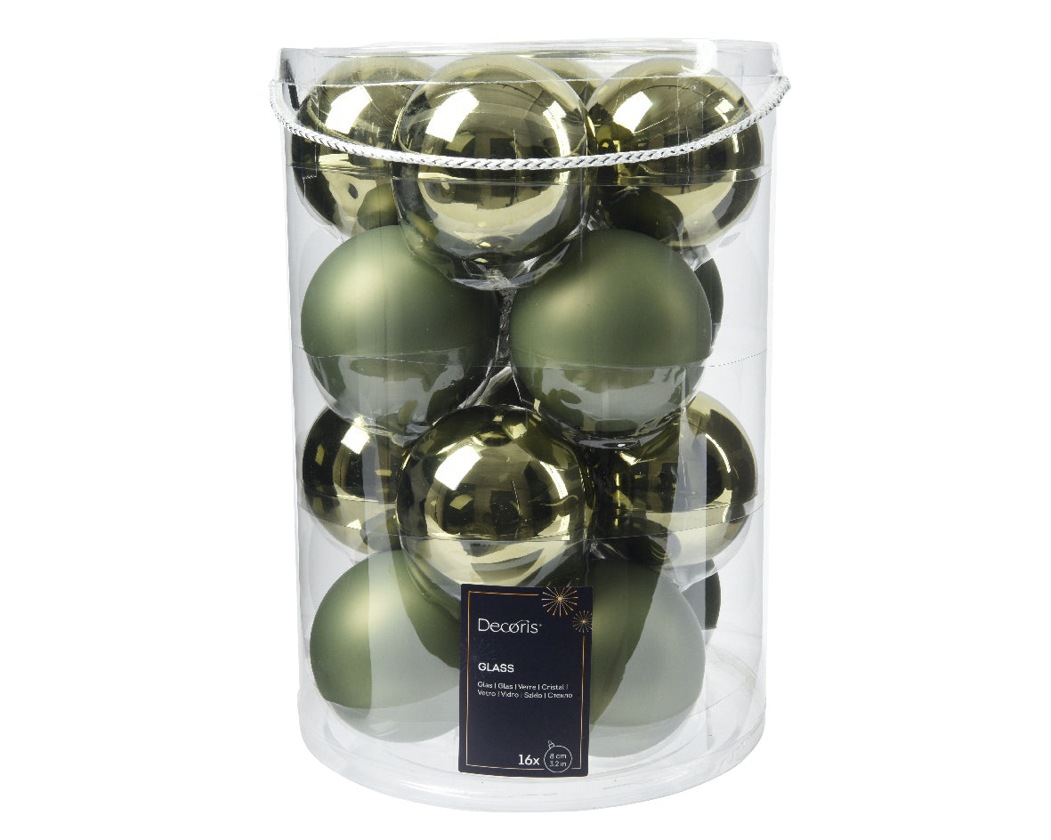 Rosemary Green Glass Shiny & Matte Baubles 8cm - Box of 16