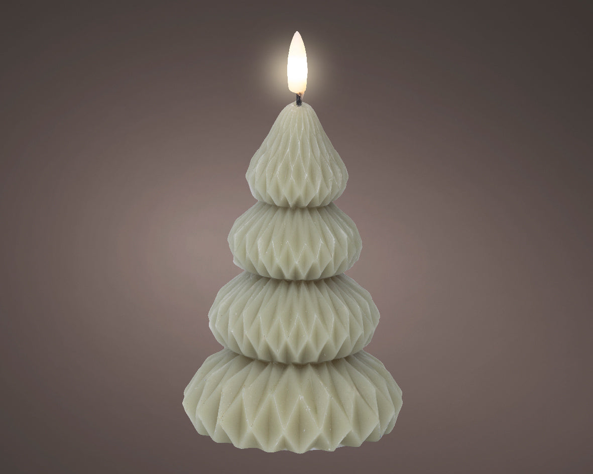 LED Pale Green Christmas Tree Shaped Wax Candle - 13.5cm