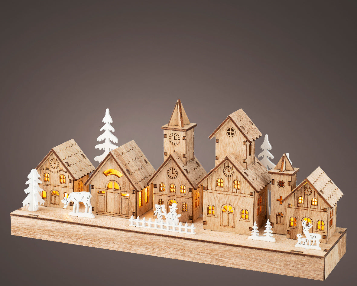 Natural Wood Warm White Light Up Village Street