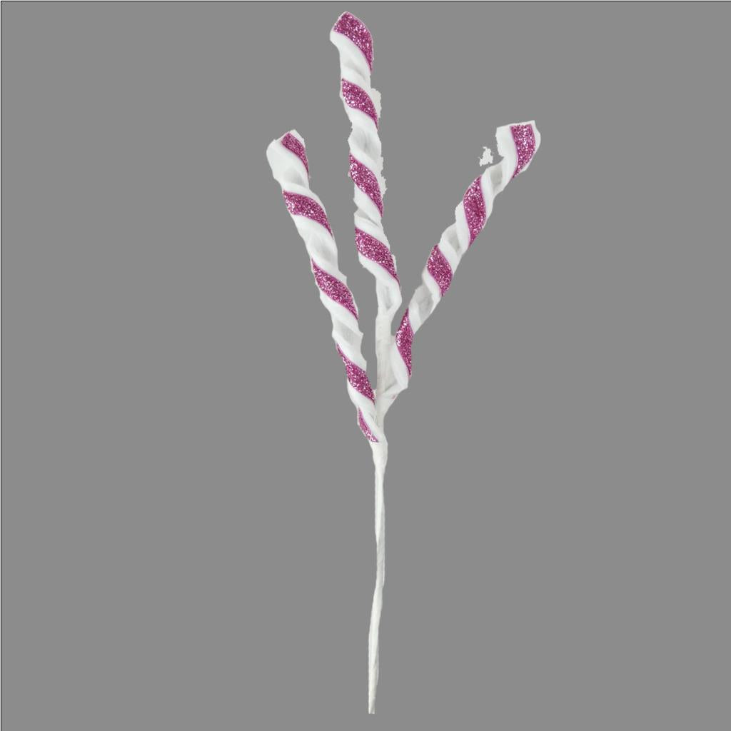 Pink & White Candy Cane Curly Sparkle Pick - 35cm