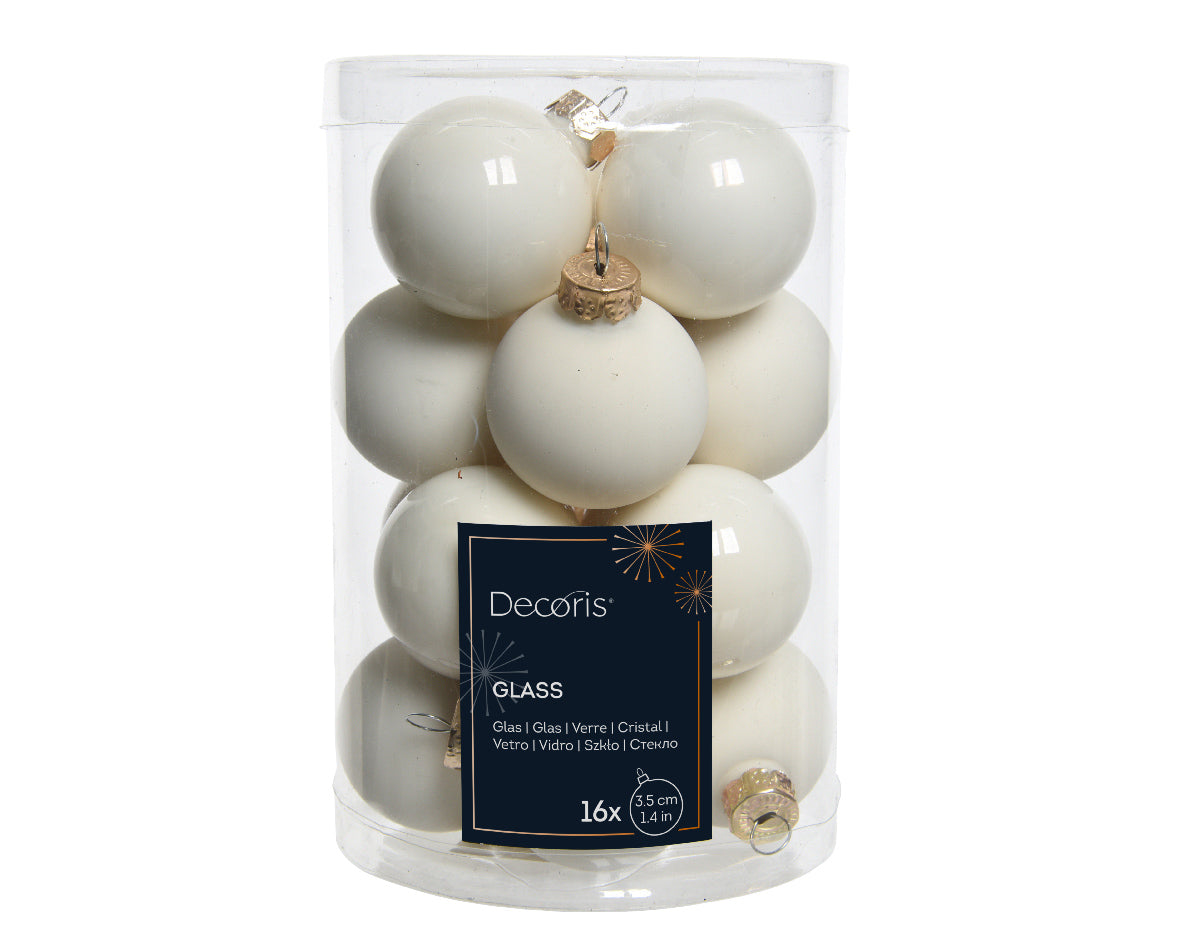 Wool White Glass Baubles in Matt & Shiny Finish - Tube of 16