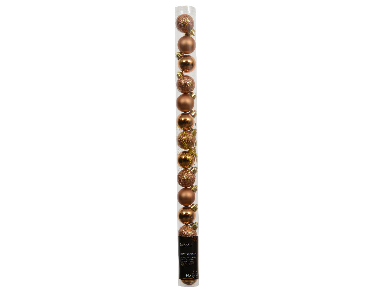 Brandy Shatterproof Shiny and Matte Baubles - Tube of 14